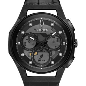 MEN'S BULOVA CURV CHRONOGRAPH BLACK LEATHER WATCH 98D152