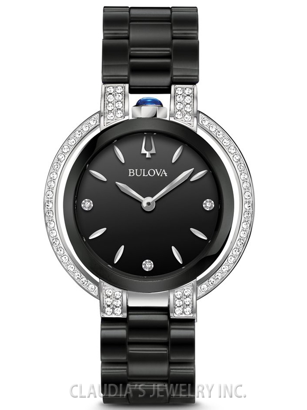 BULOVA WOMEN'S RUBAIYAT 73 DIAMONDS BLACK CERAMIC 98R266