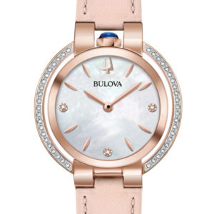 BULOVA WOMEN'S RUBAIYAT 45 DIAMONDS PINK LEATHER STRAP 98R267