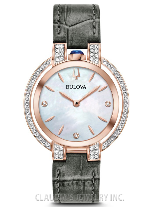 BULOVA WOMEN'S RUBAIYAT 73 DIAMONDS GRAY LEATHER STRAP 98R268