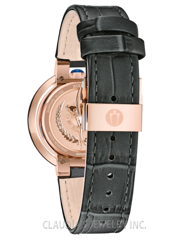 BULOVA WOMEN'S RUBAIYAT 73 DIAMONDS GRAY LEATHER STRAP 98R268 - Image 4