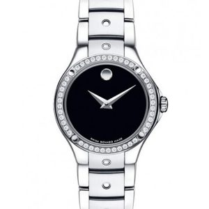 MOVADO LADIES DIAMOND WATCH BLACK DIAL 0605873