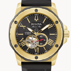 MEN’S BULOVA MARINE STAR BLACK/GOLD DIAL WATCH 98A27
