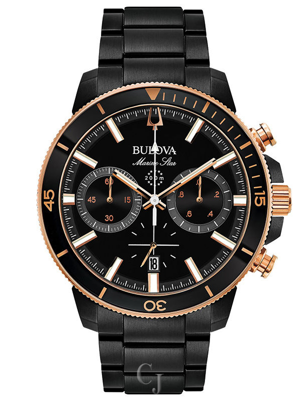 MEN’S BULOVA MARINE STAR BLACK DIAL WATCH 98B302