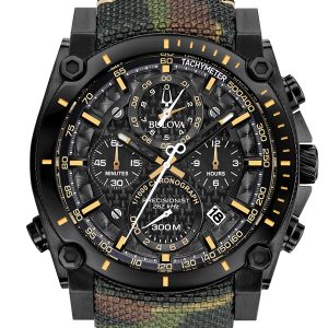 MEN’S BULOVA PRECISIONIST CHRONOGRAPH CHAMPLAIN CAMOUFLAGE STRAP WATCH 98B332