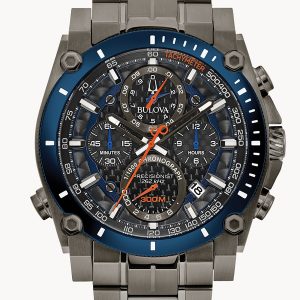 MEN’S BULOVA PRECISIONIST CHRONOGRAPH GREY BLUE DIAL WATCH 98B343
