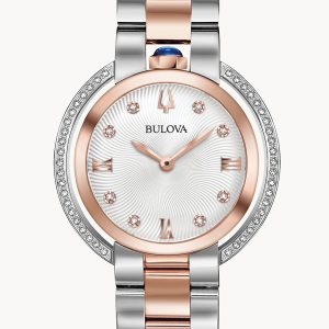 BULOVA WOMEN'S RUBAIYAT SILVER TONE/ROSE GOLD-TONE DIAL WATCH 98R247