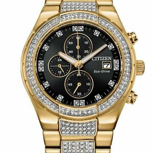 CITIZEN CRYSTAL GOLD-TONE BLACK DIAL MEN’S WATCH CA0752-58E