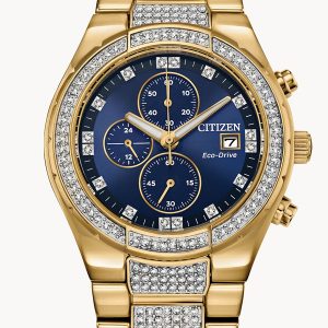 CITIZEN CRYSTAL GOLD-TONE BLUE DIAL MEN’S WATCH CA0752-58L