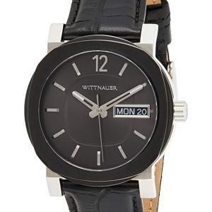 WITTNAUER MEN’S BLACK LEATHER STRAP GUNMETAL DIAL WATCH WN1000