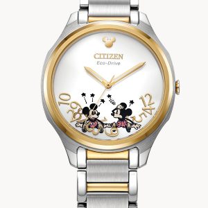 CITIZEN FALLING MICKEY & MINNIE SILVER-TONE DIAL LADIES’ WATCH EM0754-59W