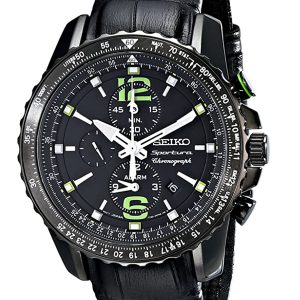 SEIKO SPORTURA AVIATOR QUARTZ CHRONOGRAPH BLACK DIAL WATCH SNAE97
