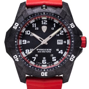 PROTEK DIVE SERIES 1002R BLACK DIAL W/ RED STRAP WATCH PT1002R