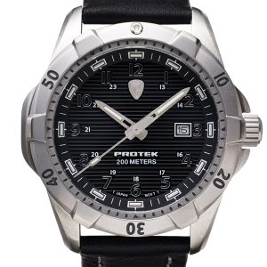 PROTEK DIVE SERIES 2001 BLACK DIAL W/ BLACK LEATHER STRAP WATCH PT2001