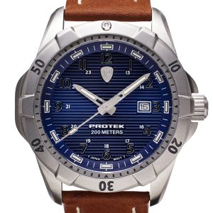 PROTEK DIVE SERIES 2003 BLUE DIAL W/ TAN LEATHER STRAP WATCH PT2003