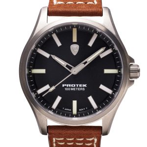 PROTEK FEILD SERIES 3001 BLACK DIAL W/ TAN LEATHER STRAP WATCH PT3001