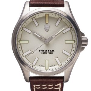 PROTEK FEILD SERIES 3004 WHITE DIAL W/ TAN LEATHER STRAP WATCH PT3004