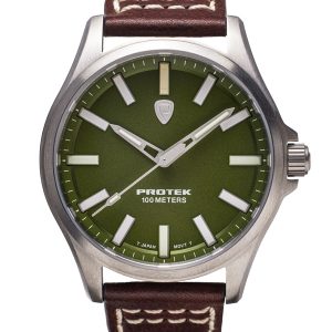 PROTEK FEILD SERIES 3005 GREEN DIAL W/ TAN LEATHER STRAP WATCH PT3005