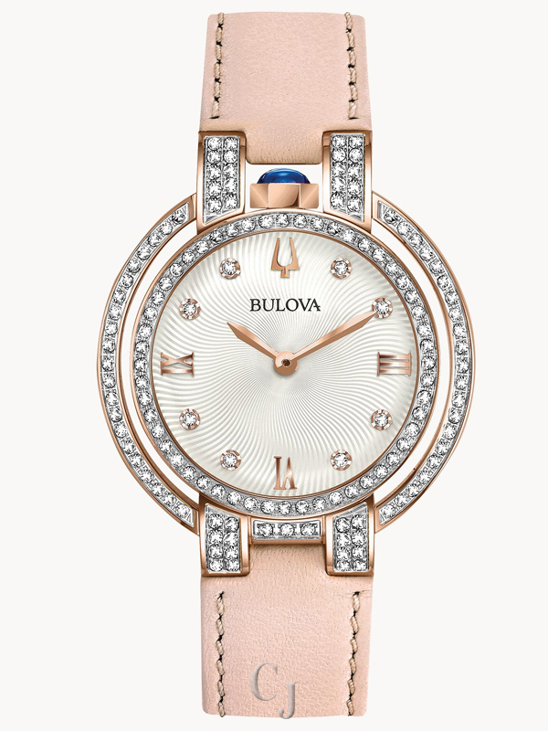 BULOVA WOMEN’S RUBAIYAT DIAMOND SILVER-TONE DIAL W/LEATHER STRAP WATCH 98R252