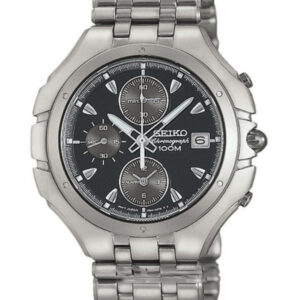 SEIKO ARCADIA ALARM CHRONOGRAPH BLACK DIAL WATCH SNA069