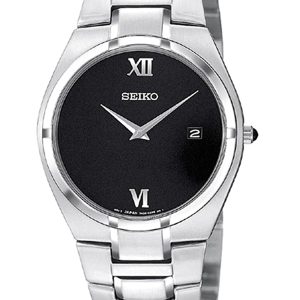 SEIKO STAINLESS STEEL BLACK DIAL WATCH SKP293
