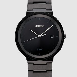 SEIKO STAINLESS STEEL BLACK DIAL WATCH SNE481