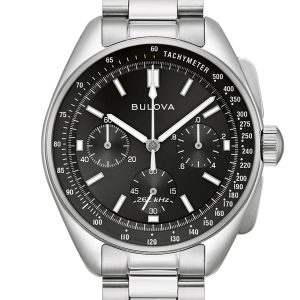 BULOVA LUNAR PILOT BLACK DIAL STAINLESS STEEL WATCH 96K111