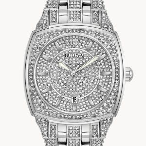 BULOVA PHANTOM SILVER CRYSTAL WHITE DIAL WATCH 96B296
