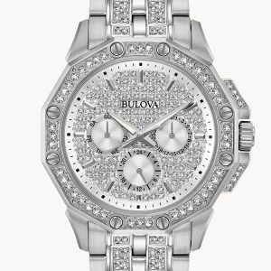 BULOVA CRYSTAL OCTAVA SILVER DIAMOND STAINLESS STEEL WATCH 96C134