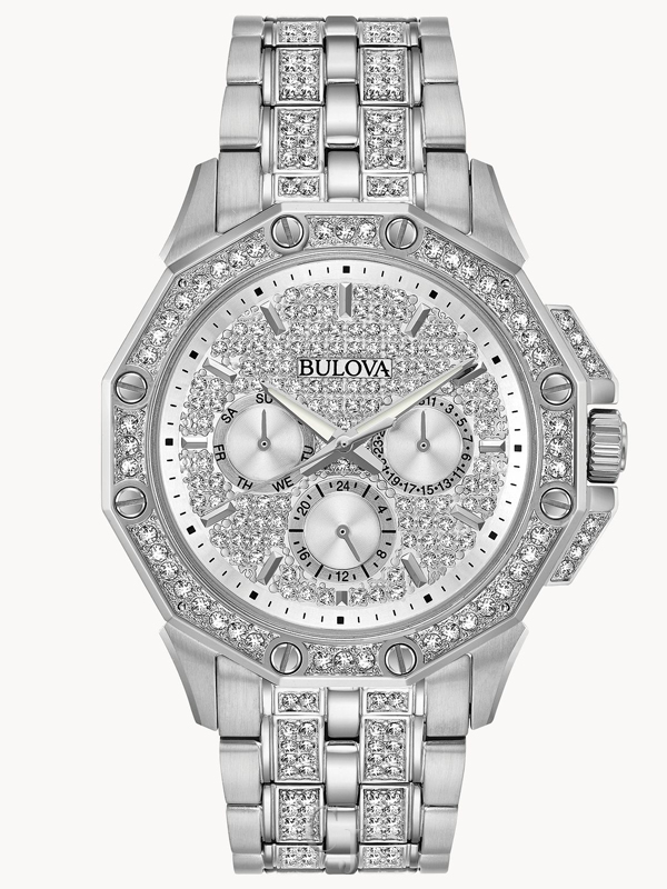 BULOVA CRYSTAL OCTAVA SILVER DIAMOND STAINLESS STEEL WATCH 96C134