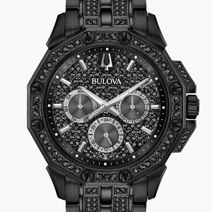 BULOVA OCTAVA BLACK CRYSTAL STAINLESS STEEL WATCH 98C134
