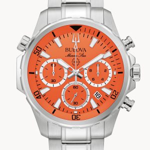 BULOVA MARINE STAR SERIES B ORANGE DIAL STAINLESS STEEL BRACELET WATCH 96B395