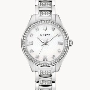 BULOVA CRYSTAL WHITE DIAL STAINLESS STEEL BRACELET WOMEN’S WATCH 96L311