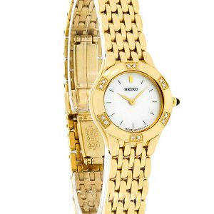 SEIKO WHITE DIAL YELLOW GOLD STEEL BRACELET W/DIAMOND ACCENTS WOMEN'S WATCH SUJC44