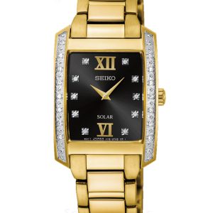 SEIKO SOLAR BLACK DIAL WOMEN'S WATCH W/ DIAMONDS SUP406