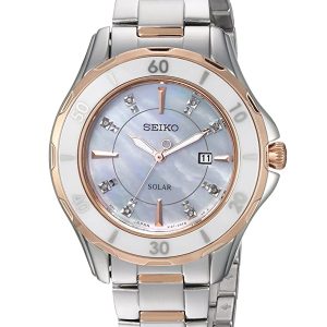 SEIKO DIAMOND SOLAR ANALOG DISPLAY JAPANESE QUARTZ TWO TONE WOMEN'S WATCH SUT340
