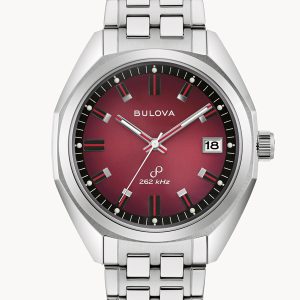 BULOVA JET STAR RED DIAL STAINLESS STEEL WATCH 96B401