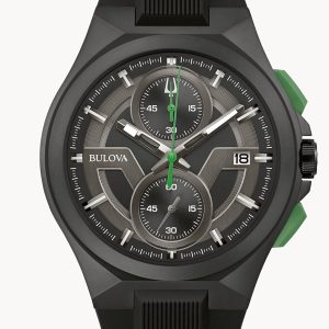 BULOVA MAQUINA SPORT BLACK DIAL SILICONE STRAP WATCH 98B381