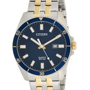CITIZEN STAINLESS STEEL QUARTZ BLUE DIAL WATCH BI5054-53L