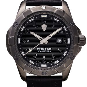 PROTEK DIVE SERIES 2000 BLACK DIAL W/ BLACK LEATHER STRAP WATCH PT2002