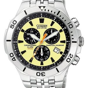 CITIZEN PERPETUAL CALENDAR YELLOW DIAL MEN’S STAINLESS STEEL WATCH BL5280-52W