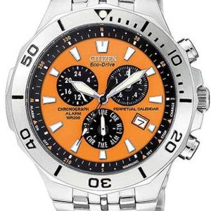 CITIZEN PERPETUAL CALENDAR ORANGE DIAL MEN’S STAINLESS STEEL WATCH BL5280-52X