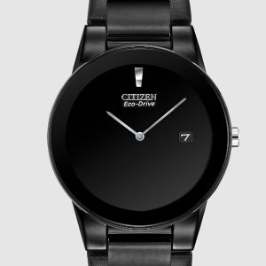 CITIZEN AXIOM ECO-DRIVE BLACK DIAL LEATHER BAND MEN’S WATCH AU1065-07E