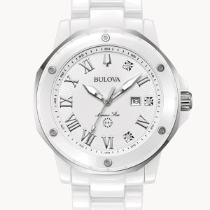 BULOVA MARINE STAR MARC ANTHONY WHITE DIAL CERAMIC BRACELET WOMEN’S WATCH 98P222