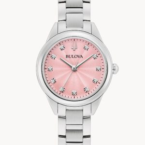 BULOVA SUTTON PINK DIAL STAINLESS STEEL WOMEN’S WATCH 96P249