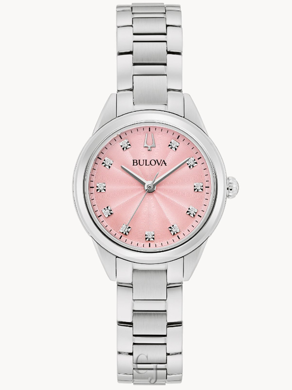 BULOVA SUTTON PINK DIAL STAINLESS STEEL WOMEN’S WATCH 96P249