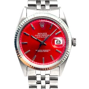 ROLEX MENS DATEJUST 36MM RED DIAL STAINLESS STEEL JUBILEE BRACELET