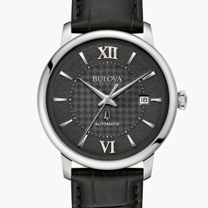 BULOVA HUDSON BLACK DIAL LEATHER STRAP MEN’S WATCH 96B441
