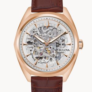 BULOVA SURVEYOR SILVER-TONE DIAL LEATHER STRAP MEN’S WATCH 97A175