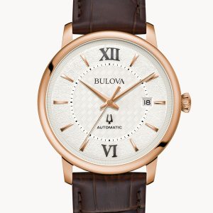 BULOVA HUDSON SILVER-TONE DIAL LEATHER STRAP MEN’S WATCH 97B225